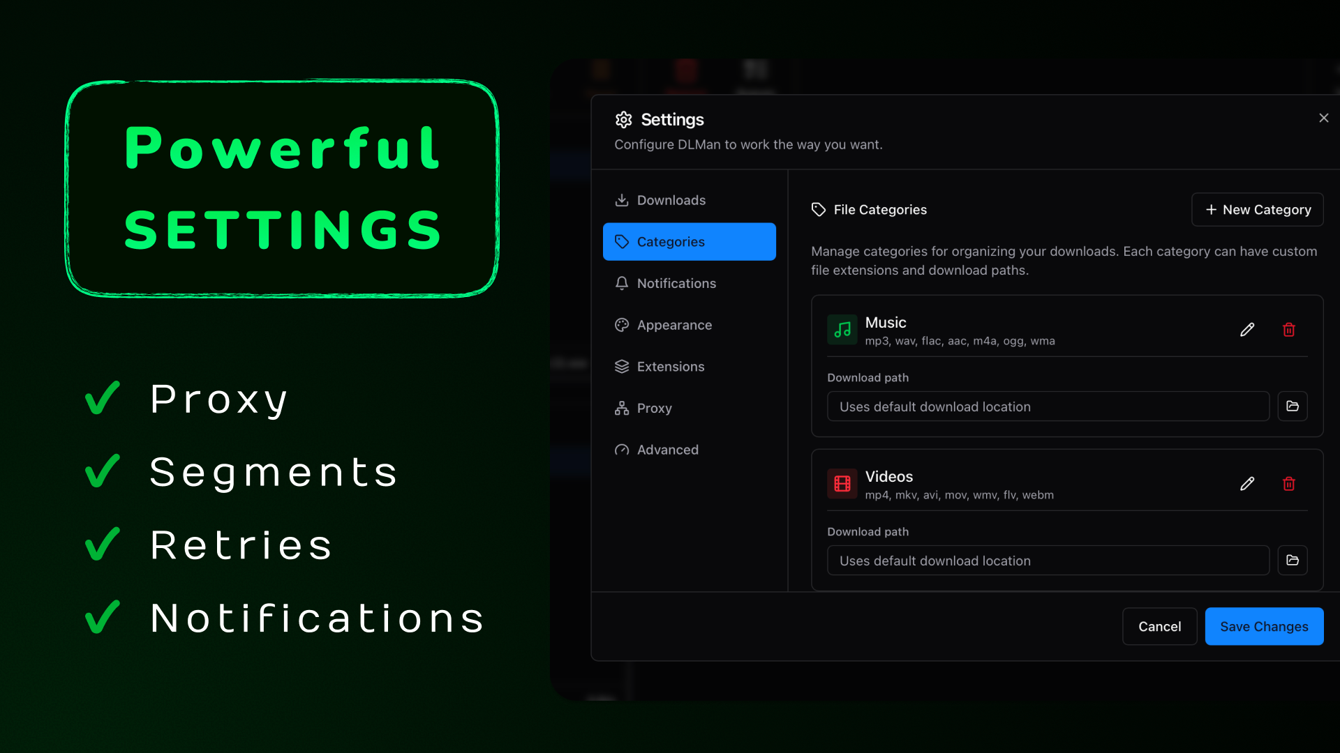 DLMan settings panel