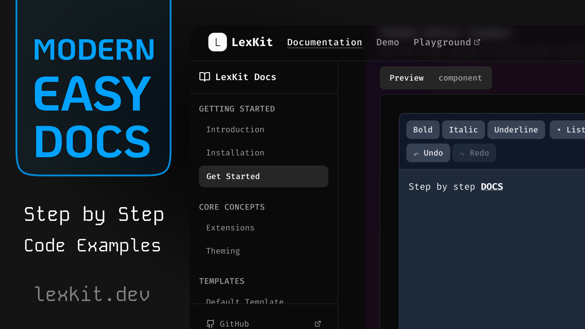 Modern docs on lexkit