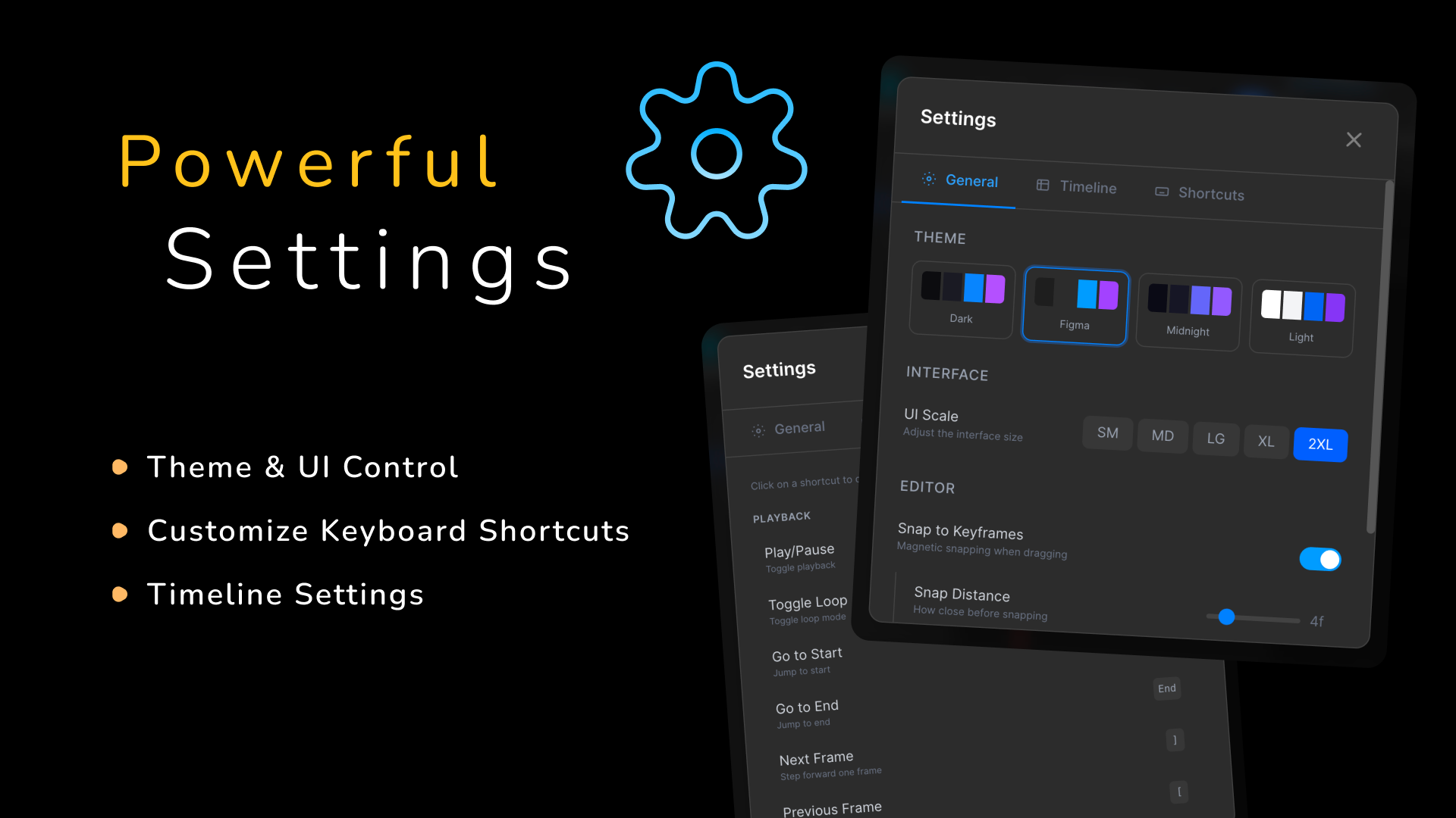 Powerful export and easing settings